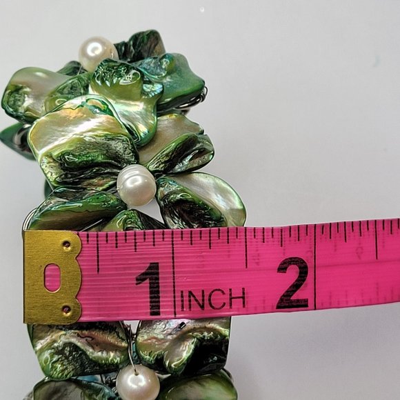 Green Pearl Adjustable Cuff Bangle Bracelet- NEW - Picture 4 of 13